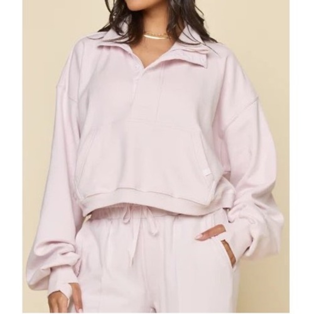 Popflex Ooey Gooey Crop Half Zip Pullover in Pink Ice - Small / Medium